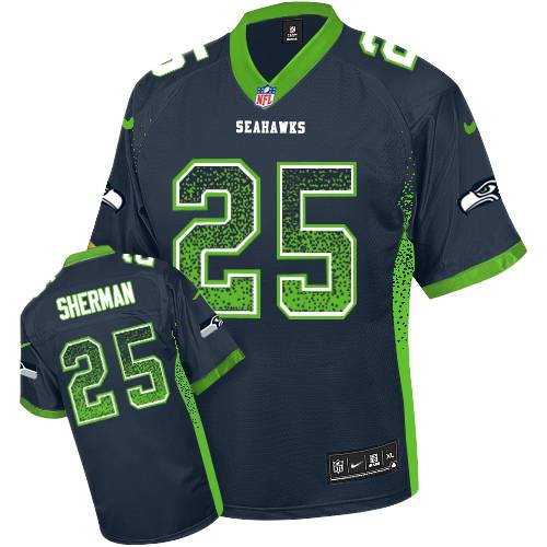 Men's Elite Richard Sherman Nike Jersey Navy Blue - #25 Drift Fashion NFL Seattle Seahawks